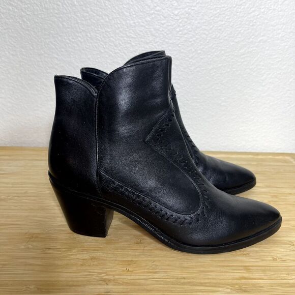 Rebecca Minkoff Boots Size 6.5 Black Leather Western Topstitch Zip Ankle Booties - Picture 1 of 13